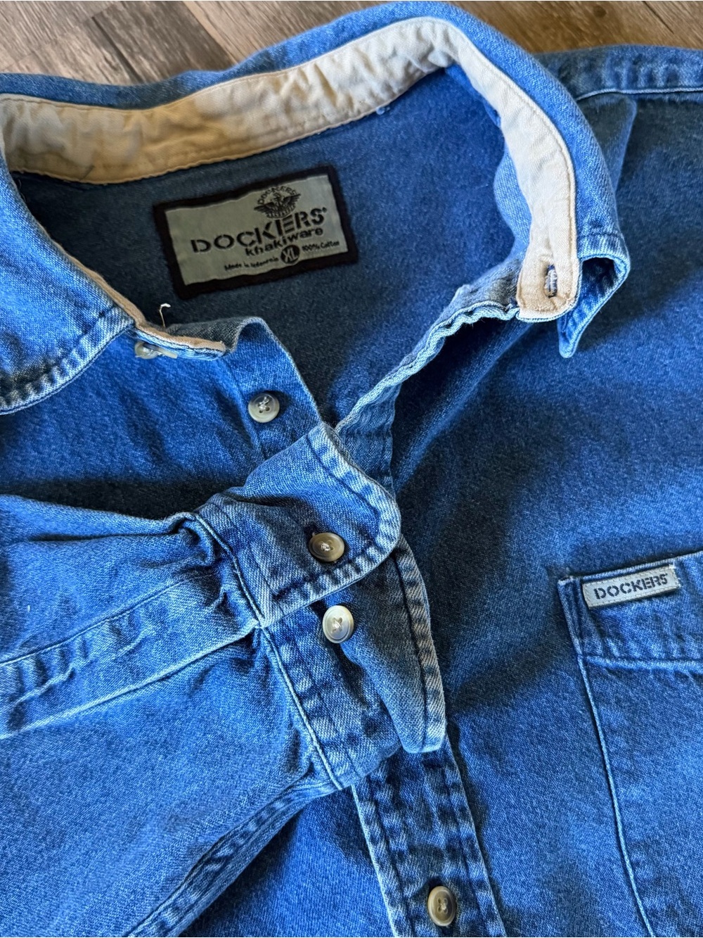 Dockers Blue Denim-Style Button-Up with Chest Pocket